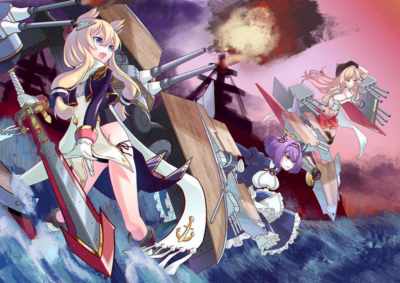 【タイトル】 Burn One's Boat 【使用キャラクター】 ・ウォースパイト ・グロスター ・フィジー 【説明】 「クレタ島の戦い(第二次世界大戦中の戦闘)」を参考に、戦闘中のシチュエーションを描きました。 三人のキャラクター(ウォースパイト、グロスター、フィジー)のモデルの戦艦はこの戦闘に参加しており、最終的にウォースパイトは損傷を受け、グロスターとフィジーは撃沈しました。 タイトルの「Burn One's Boat」は、日本語で「背水の陣」という意味です。あとには引けない状況での激しい戦いと、若干劣勢でありながらも敵に立ち向かうキャラクターたちの強さを表現しました。