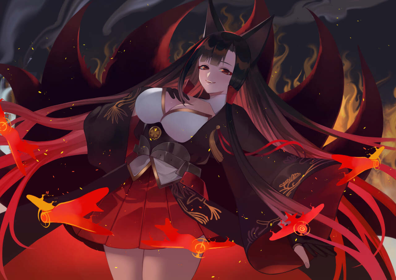 赤城というキャラがヤンデレの設定がありますのでヤンデレとお姉さんっぽい艶やかで色っぽいイメージで描きあげました。 そのため顔の部分を少し不敵に笑う感じに仕上げてみました。