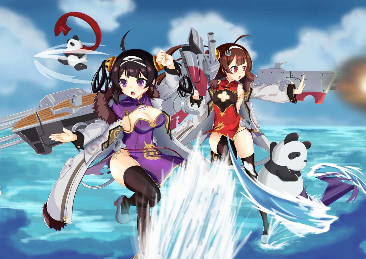 「身気一心、一隻同体」 寜海、平海  これは寜海と平海（そしてニ匹のパンダ）がカンフーと戦艦の力を日々のトレーニングを行っています。カンフーの戦い方をやりながら、戦艦の大砲を使用のトレーニングである。
