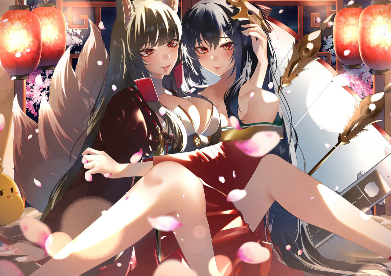 キャラクターは大鳳と赤城を描かせていただきました。 夜と桜の組み合わせてドラマチックな雰囲気を演出できるように心がけました。 ２人のお淑やかな雰囲気が伝わると嬉しいです。