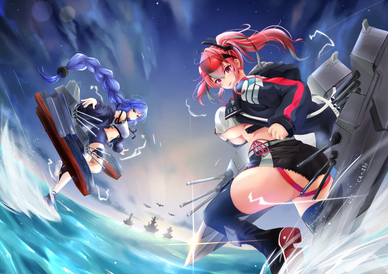 「敵艦見ゆ!」 ブレマートン、ビロクシ 今回、ブレマートンとビロクシと共に戦場に出撃している最中に敵艦に遭遇し、臨戦態勢に入っている。そんな一場面を描かせていただきました。 私自身、アズールレーンが大好きで今回のプロジェクトに参加できて本当に光栄に思っております。 そんなアズールレーンのキャラクターの中でも特にお気に入りのブレマートンとビロクシがゲームの中でカッコよく、そして輝いて活躍する場面を絵とタイトルで表現しました。 まだまだ未熟ではありますが、自分なりの全力を注いで制作致しました!私の気持ちが少しでも伝わればと思います!